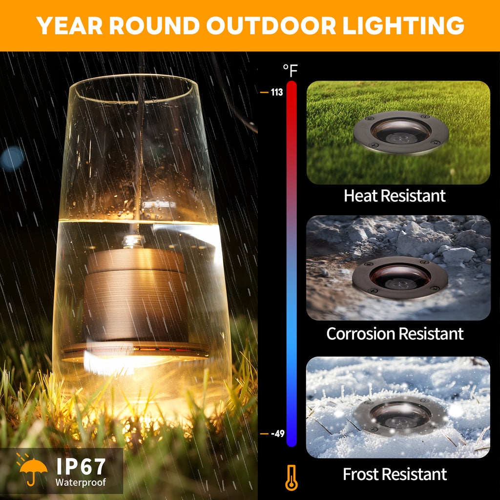 Gardenreet Brass In-ground Well Lights, Low Voltage IP67 Waterproof 12V LED Outdoor Landscape Lighting(Open Top 0201)
