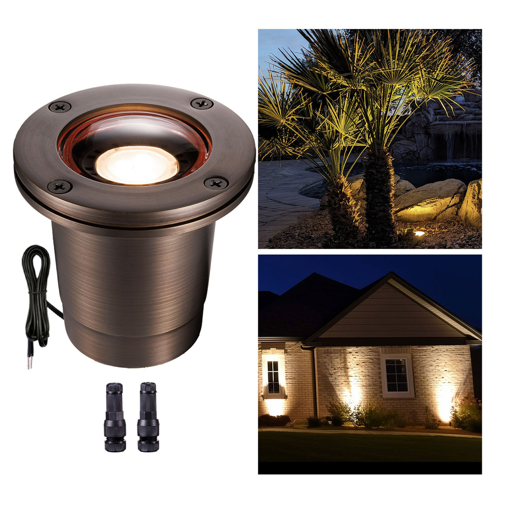 Gardenreet Brass In-ground Well Lights, Low Voltage IP67 Waterproof 12V LED Outdoor Landscape Lighting(Open Top 0201)
