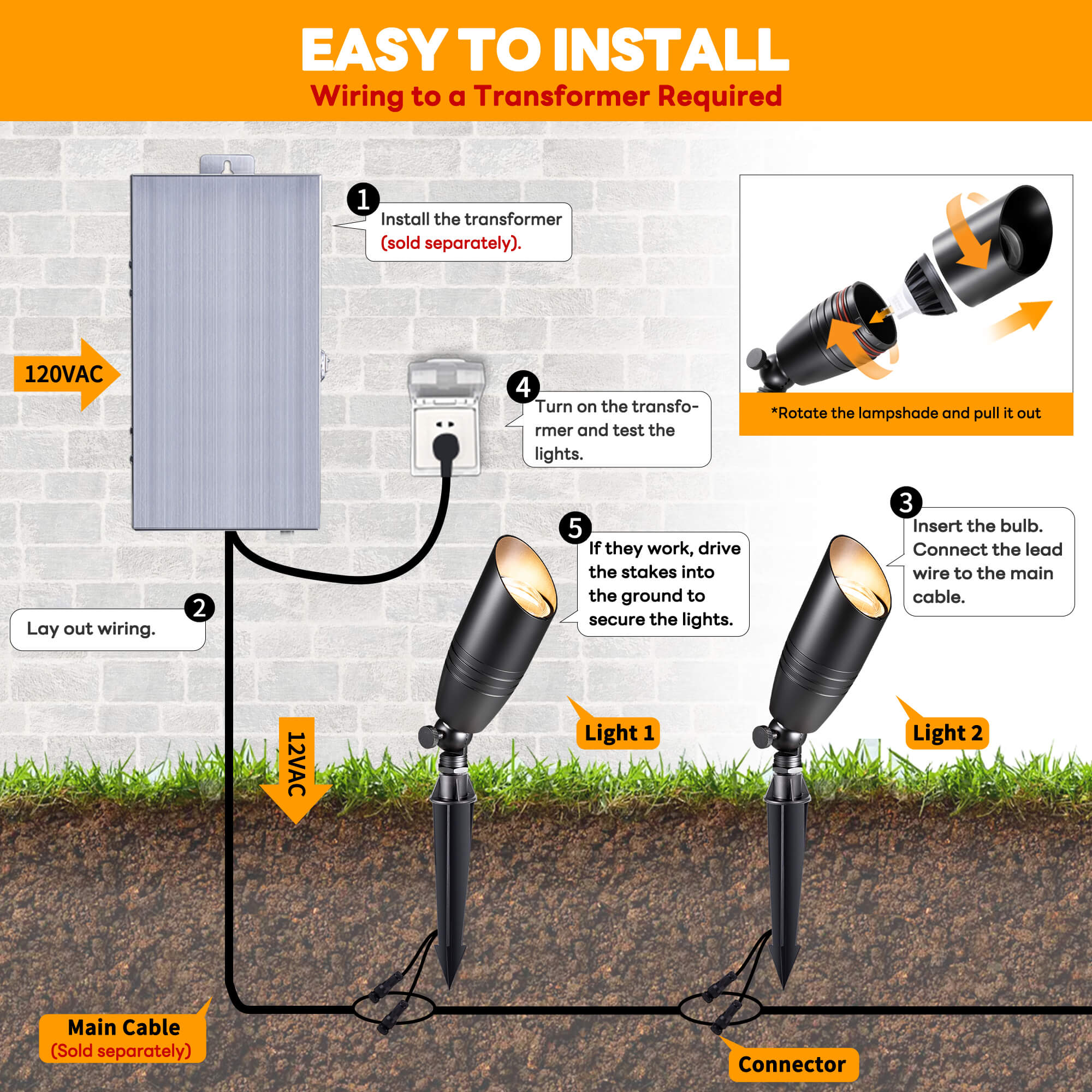 Solid Brass 12V Low Voltage Landscape Spotlight | Uplight