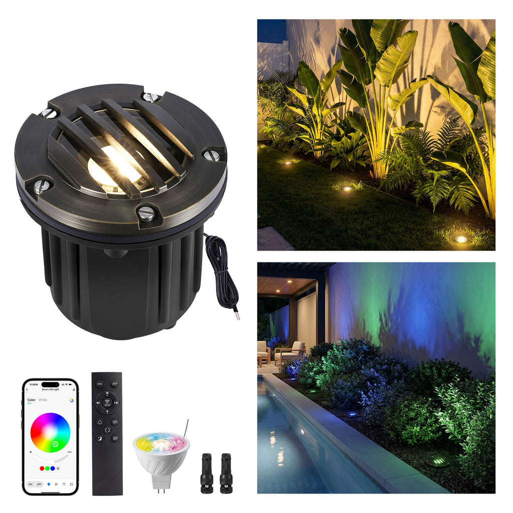 Gardenreet Brass Grated Top In-ground Well Lights, Low Voltage
