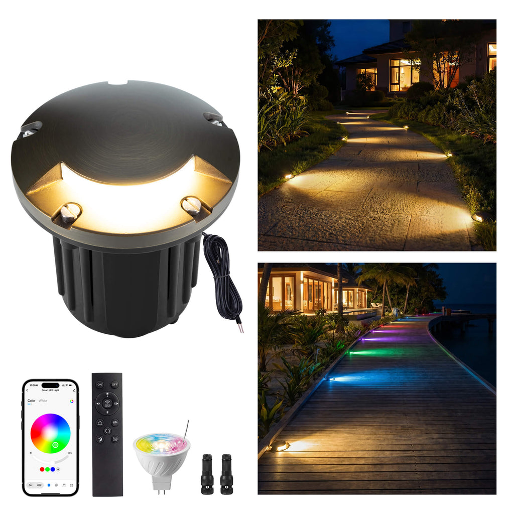Gardenreet RGBCW LED well lights showing color-changing display from ...