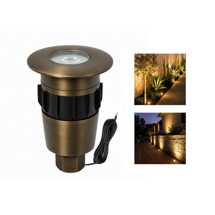 Gardenreet Mini Brass Well Light, 12V IP65 Drive-Over, 1 Pack | Solid Brass Body, Replaceable MR8 Bulb, PVC Sleeve, IP65 Waterproof, ETL Listed, Transformer & Wire Sold Separately(2207B)