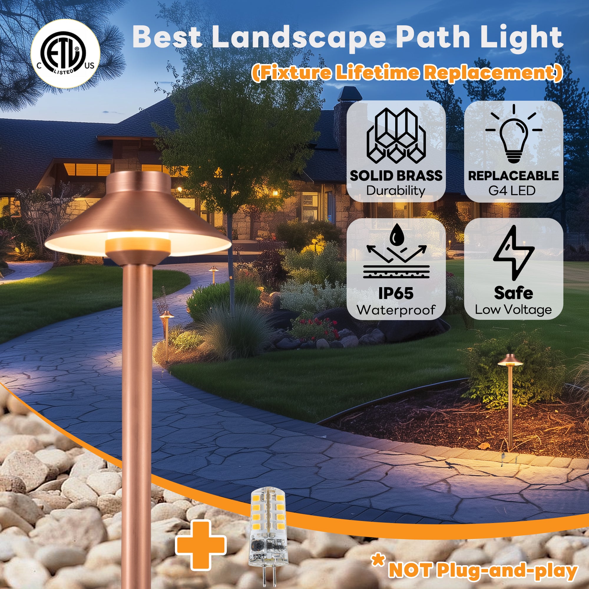 Landscape Wire Gardenreet Brass Landscape Path Lights - 12V Low Voltage ...