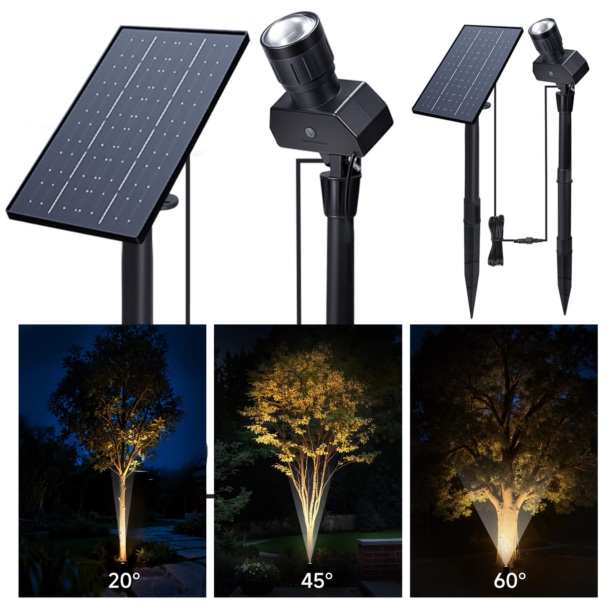 Gardenreet Solar Spot Lights Outdoor, Adjustable Beam Focus Landscape Spotlight with Separate Panel, IP65 Waterproof LED Uplight for Trees Yard Garden