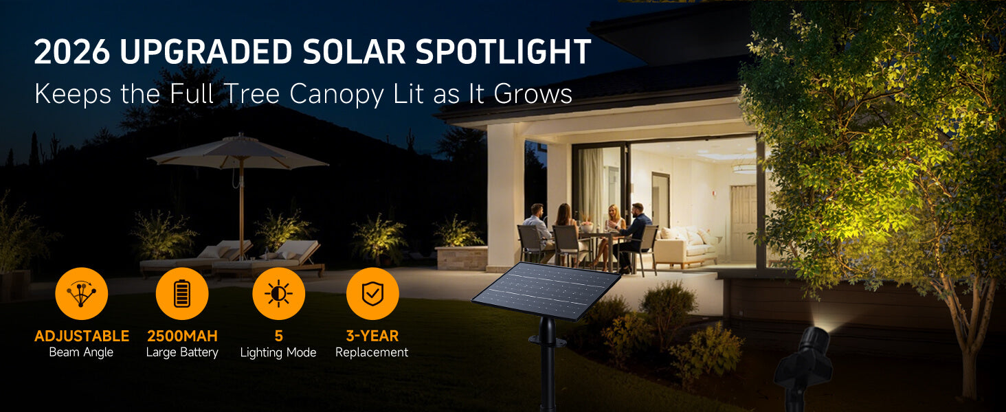 Outdoor Solar Spotlights, Adjustable Beam Focus, Separate Panel, LED Warm White & Daylight Selectable - Hero Desktop 1