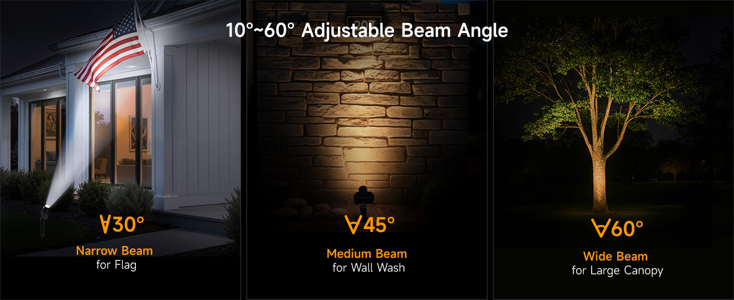 Outdoor Solar Spotlights, Adjustable Beam Focus, Separate Panel, LED Warm White & Daylight Selectable - Features Desktop 1