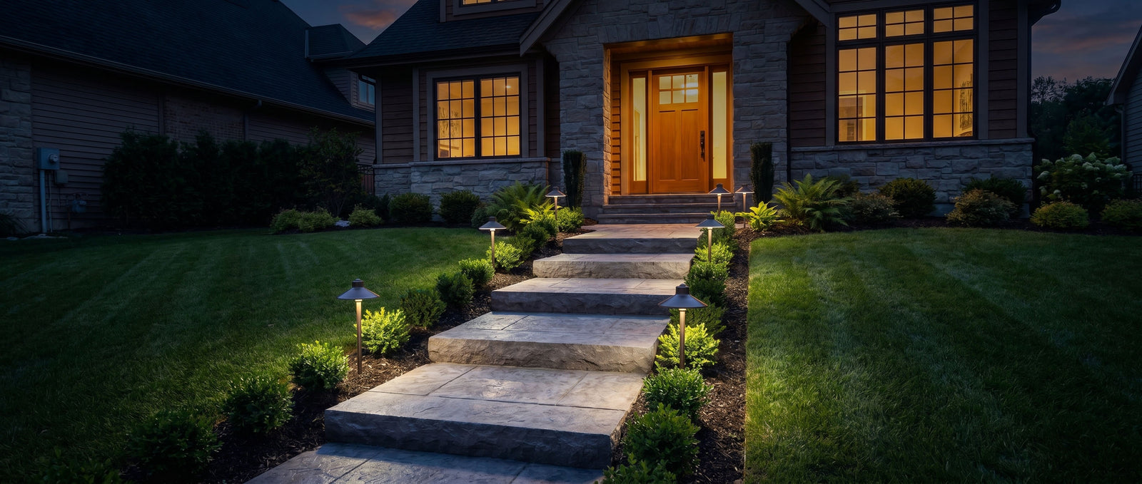 Gardenreet RGBCW Brass Path Light 2 Pack - Lamp Ready 12V Smart Low Voltage LED 2700K-6500K with App & Remote Control (Hat 2408) - Application Desktop 2