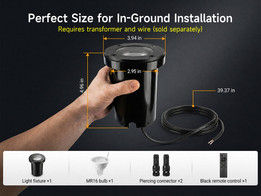 Gardenreet RGBCW Aluminum Well Light - Lamp Ready 12V Smart Low Voltage LED 2700K-6500K with App & Remote Control (Open Top 9207) - Package Install QA Mobile 2