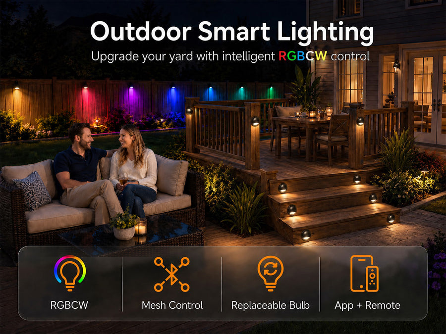 Gardenreet RGBCW Aluminum Deck Light - Lamp Ready 12V Smart Low Voltage LED 2700K-6500K with App & Remote Control (9304) - Hero Mobile 1