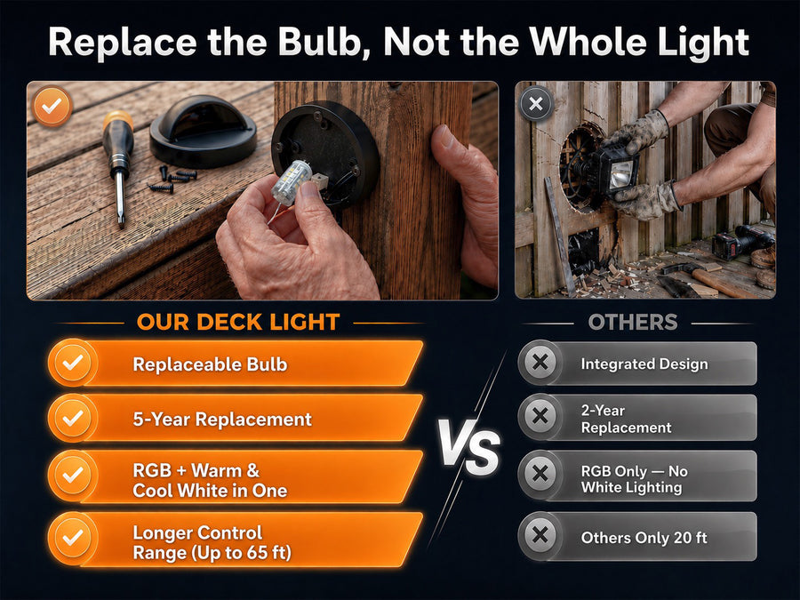 Gardenreet RGBCW Aluminum Deck Light - Lamp Ready 12V Smart Low Voltage LED 2700K-6500K with App & Remote Control (9304) - Comparison Mobile 1