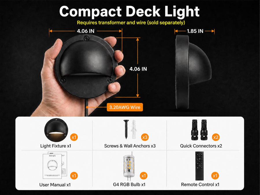 Gardenreet RGBCW Aluminum Deck Light - Lamp Ready 12V Smart Low Voltage LED 2700K-6500K with App & Remote Control (9304) - Package Install QA Mobile 1