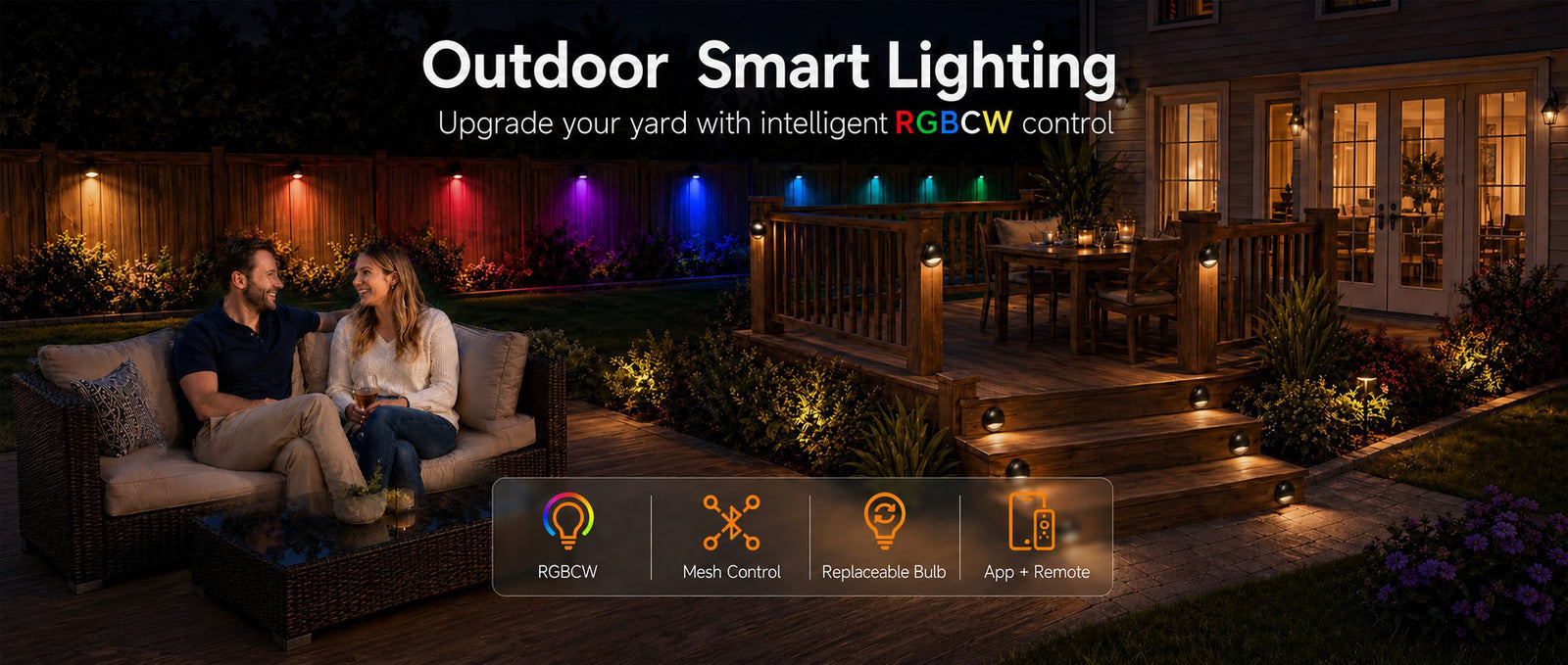 Gardenreet RGBCW Aluminum Deck Light - Lamp Ready 12V Smart Low Voltage LED 2700K-6500K with App & Remote Control (9304) - Hero Desktop 1
