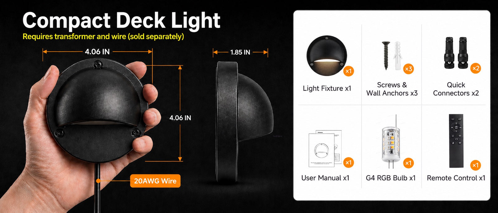 Gardenreet RGBCW Aluminum Deck Light - Lamp Ready 12V Smart Low Voltage LED 2700K-6500K with App & Remote Control (9304) - Package Install QA Desktop 1
