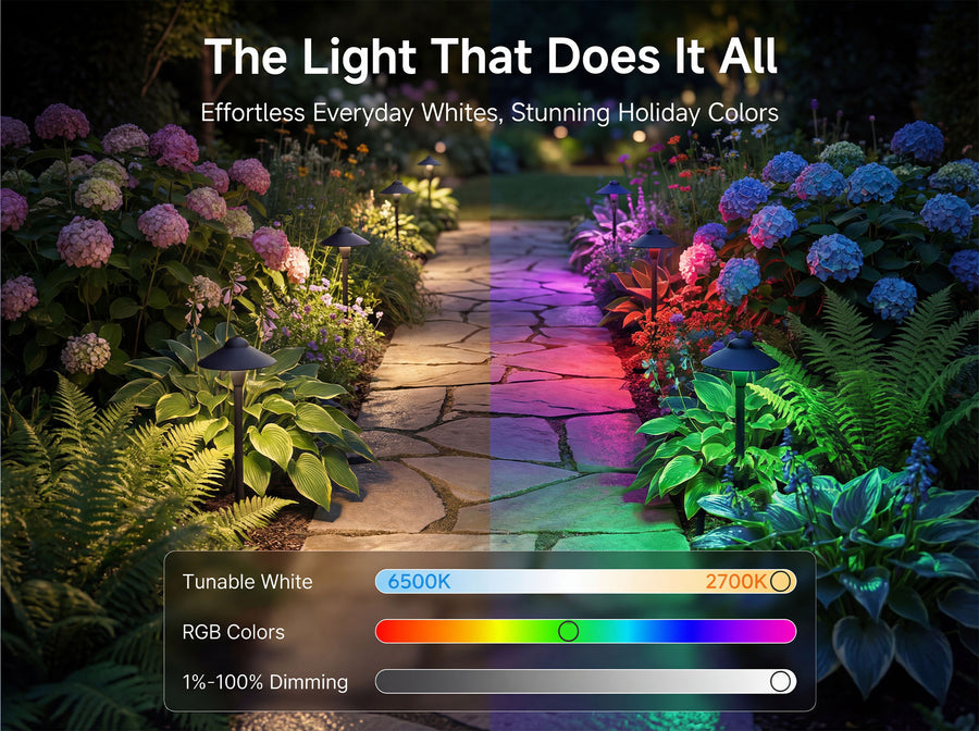 Gardenreet RGBCW Aluminum Path Light - Lamp Ready 12V Smart Low Voltage LED 2700K-6500K with App & Remote Control (9407) - Features Mobile 3