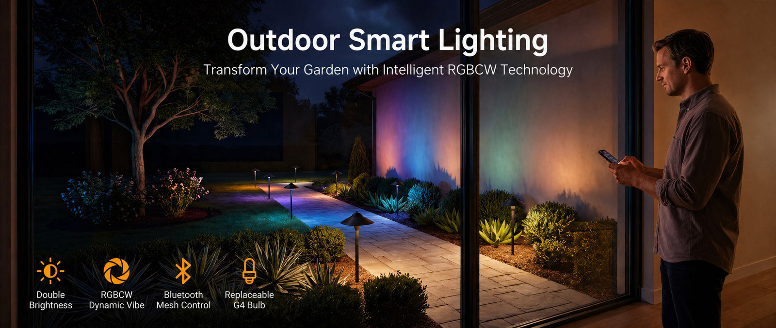 Gardenreet RGBCW Aluminum Path Light - Lamp Ready 12V Smart Low Voltage LED 2700K-6500K with App & Remote Control (9407) - Hero Desktop 1