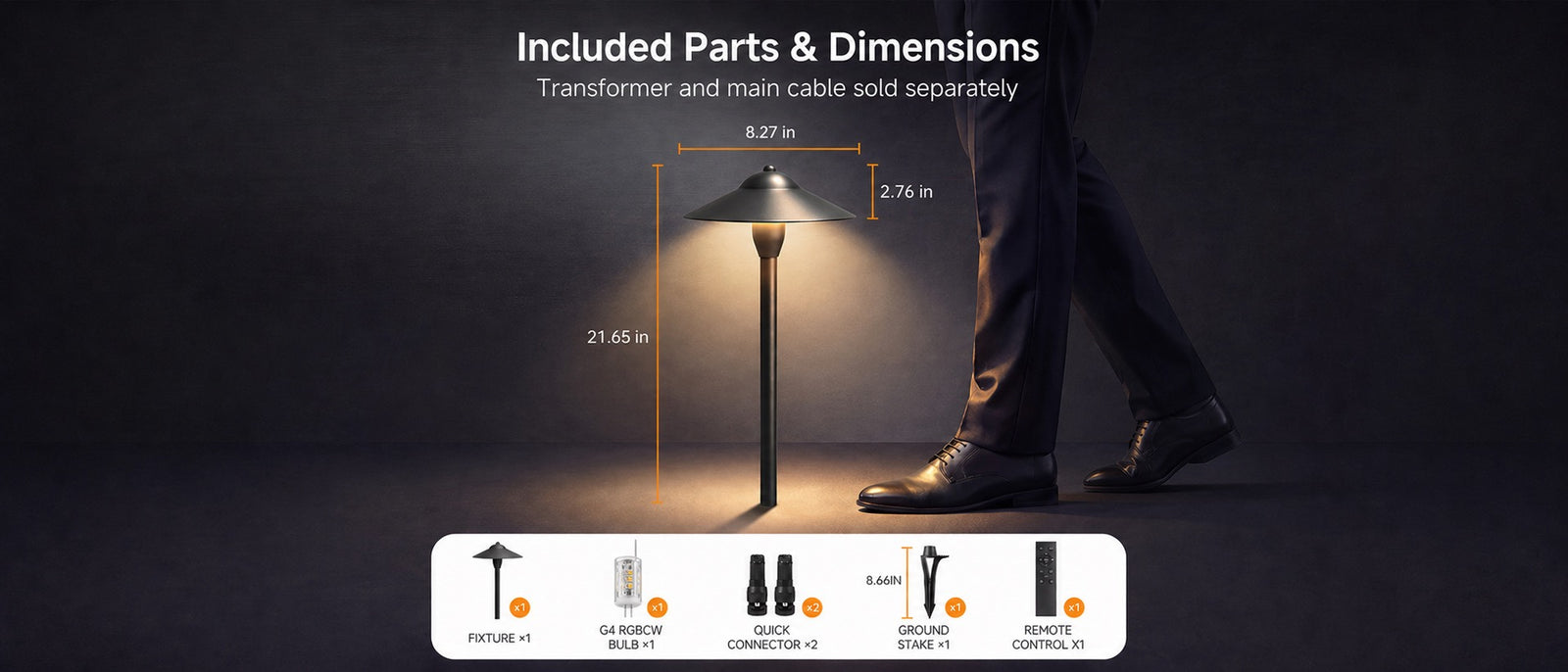 Gardenreet RGBCW Aluminum Path Light - Lamp Ready 12V Smart Low Voltage LED 2700K-6500K with App & Remote Control (9407) - Package Install QA Desktop 1