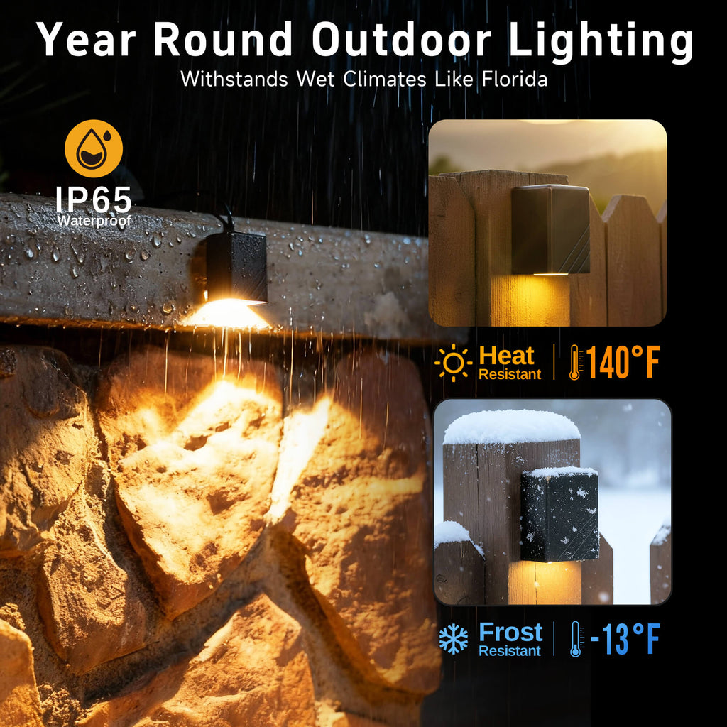 IP65 waterproof solid brass deck light enduring various temperatures, from -13°F to 140°F, in an outdoor setting.