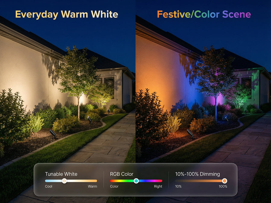 Gardenreet Smart RGBCW MR16 LED Bulbs 2 Pack, 5W 450lm Warm White & RGB Color Changing, Landscape Light Bulbs - Features Mobile 1