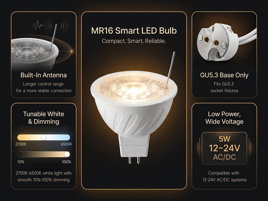 Gardenreet Tunable MR16 LED Bulbs 6 Pack, 5W 450lm 2700K~6500K Adjustable Color Temperature, Landscape Light Bulbs - Comparison Mobile 1