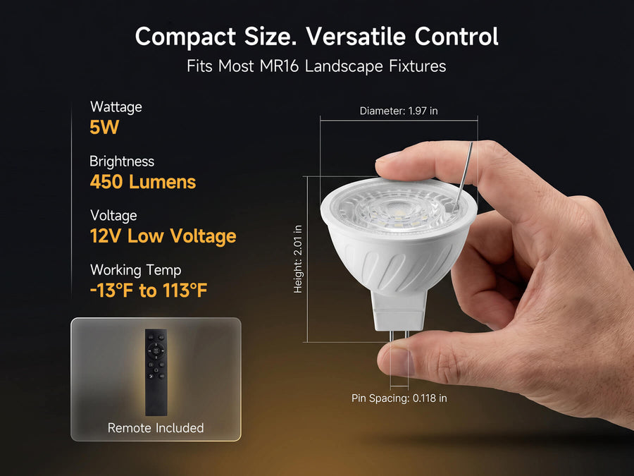Gardenreet Tunable MR16 LED Bulbs 6 Pack, 5W 450lm 2700K~6500K Adjustable Color Temperature, Landscape Light Bulbs - Package Install QA Mobile 1