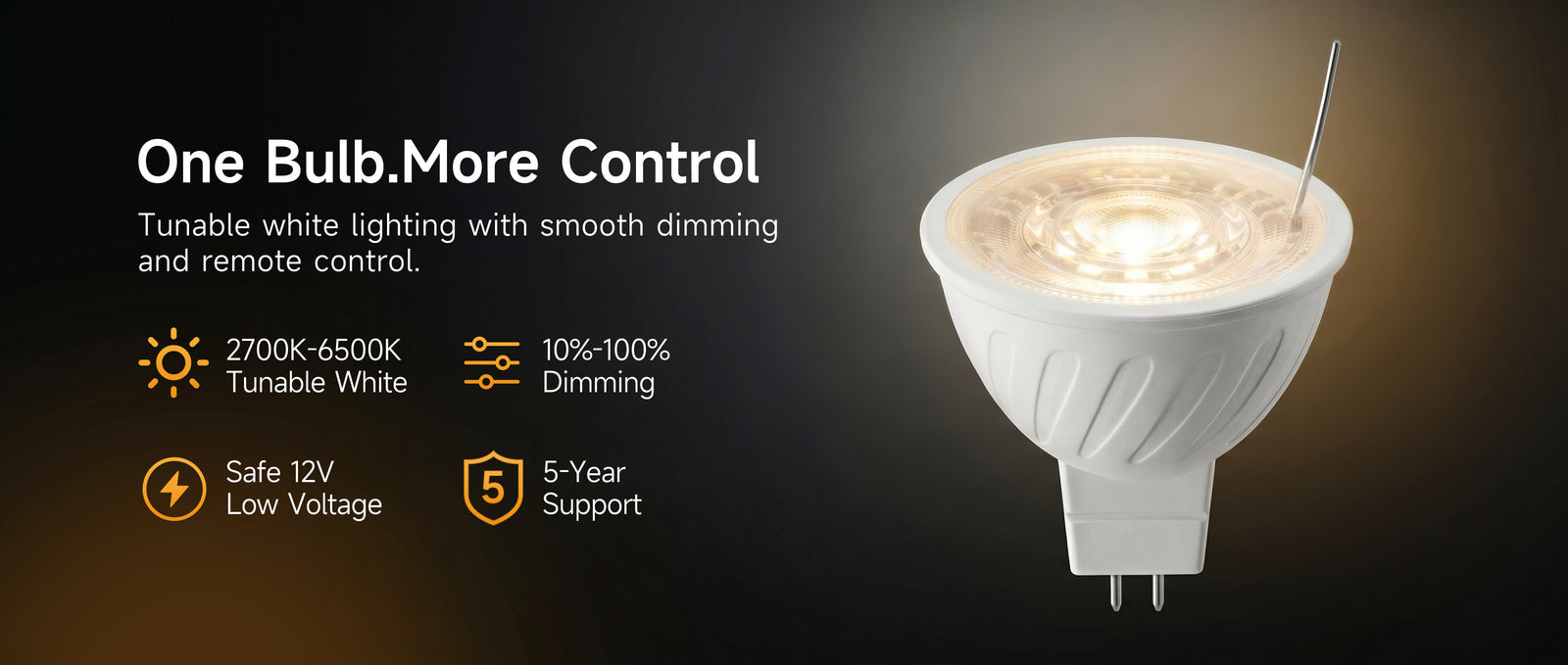 Gardenreet Tunable MR16 LED Bulbs 6 Pack, 5W 450lm 2700K~6500K Adjustable Color Temperature, Landscape Light Bulbs - Hero Desktop 1