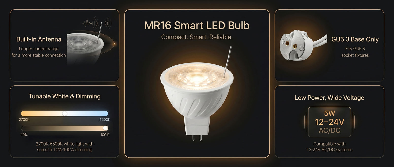 Gardenreet Tunable MR16 LED Bulbs 6 Pack, 5W 450lm 2700K~6500K Adjustable Color Temperature, Landscape Light Bulbs - Comparison Desktop 1