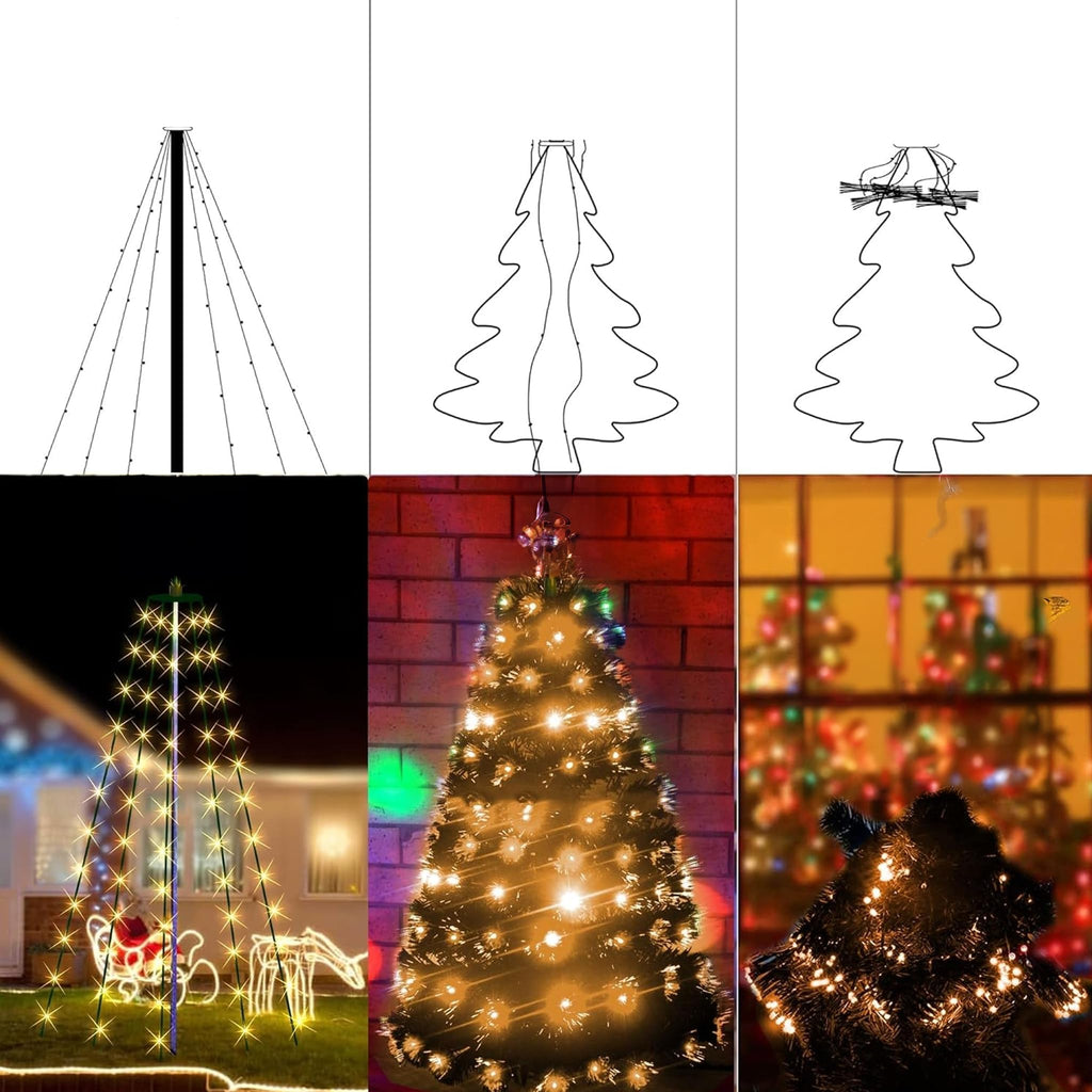 Christmas Tree Lights, 448 LED Waterfall Tree Topper Lights with Remote & 8 Lighting Modes, 8.2FT X 16 Lines Christmas Light for Indoor Outdoor Yard Party Xmas Decoration (Warm White) 1 Pack