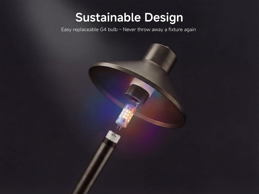 Gardenreet RGBCW Brass Path Light 2 Pack - Lamp Ready 12V Smart Low Voltage LED 2700K-6500K with App & Remote Control (Hat 2408) - Features Mobile 1