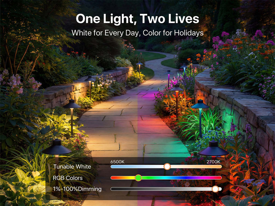 Gardenreet RGBCW Brass Path Light 2 Pack - Lamp Ready 12V Smart Low Voltage LED 2700K-6500K with App & Remote Control (Hat 2408) - Features Mobile 4