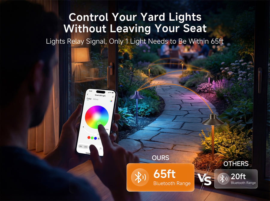 Gardenreet RGBCW Brass Path Light 2 Pack - Lamp Ready 12V Smart Low Voltage LED 2700K-6500K with App & Remote Control (Hat 2408) - Features Mobile 2