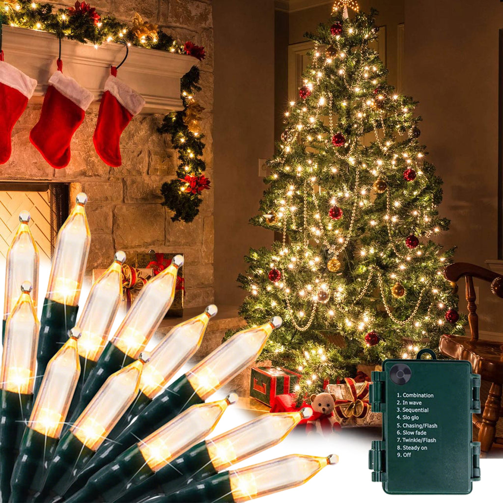 2 Pack Battery Operated Christmas Lights 18 Feet 50 LED Clear Mini String Lights with 8 Modes Waterproof Tree Lights for Xmas Outdoor Indoor Holiday Party Garden Decor, Warm White