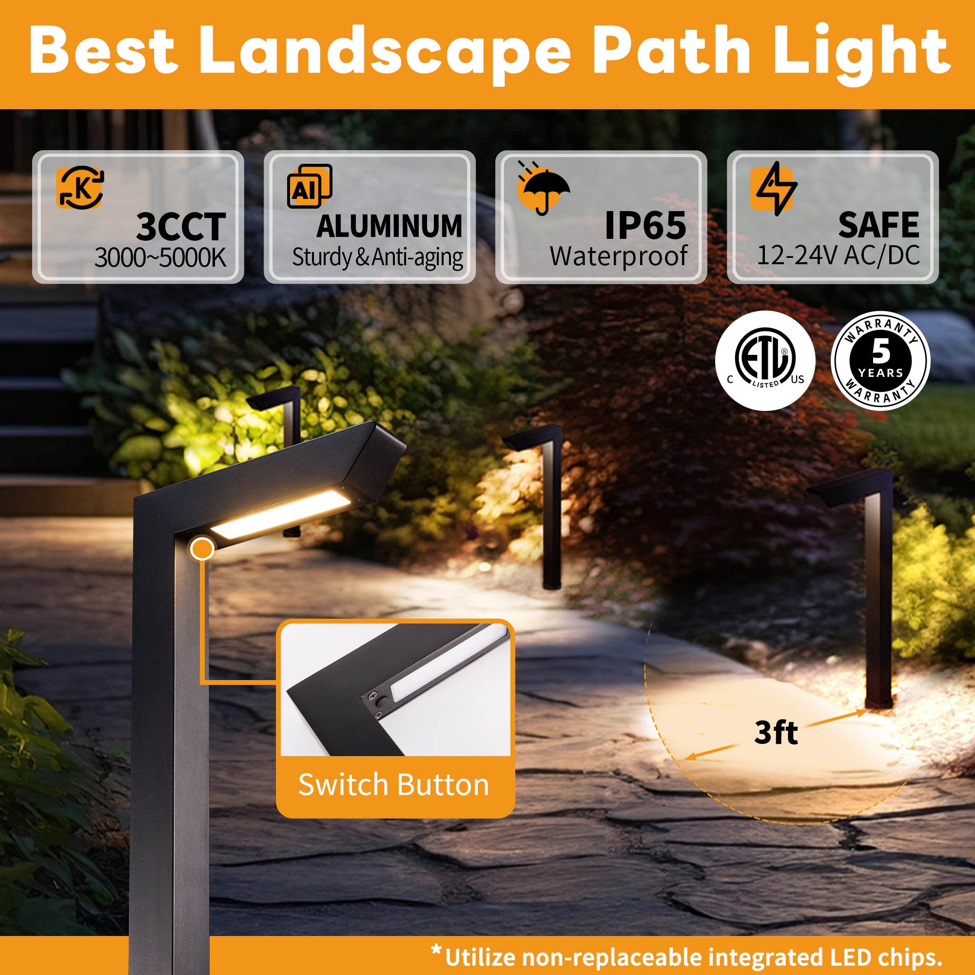 ラントレ　14 Outdoor Low Voltage Aluminum 3CCT Landscape Pathway Light - Gardenreet