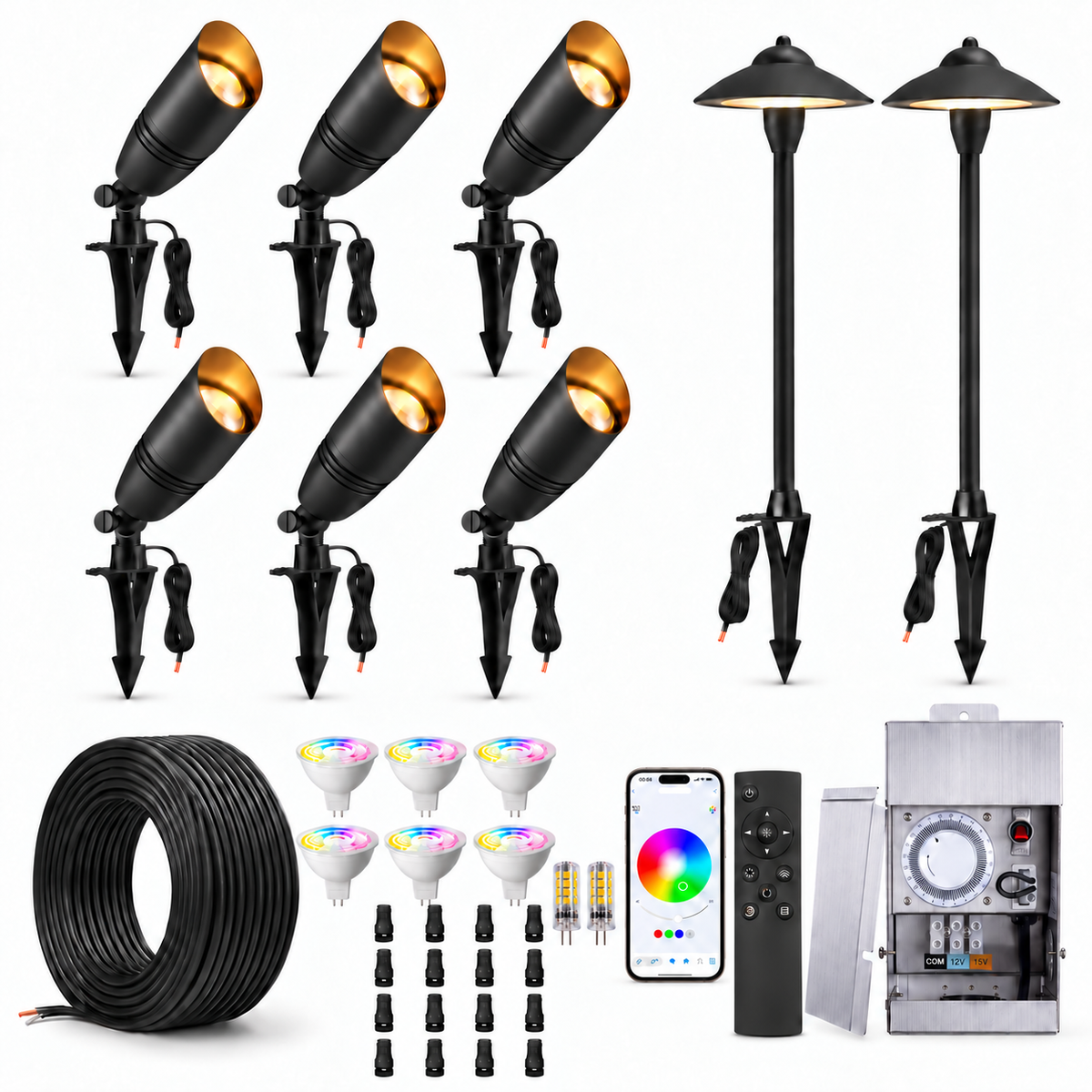 Gardenreet 12V RGBCW Landscape Lighting Kit | 8-Light Complete Set（9106+9407）