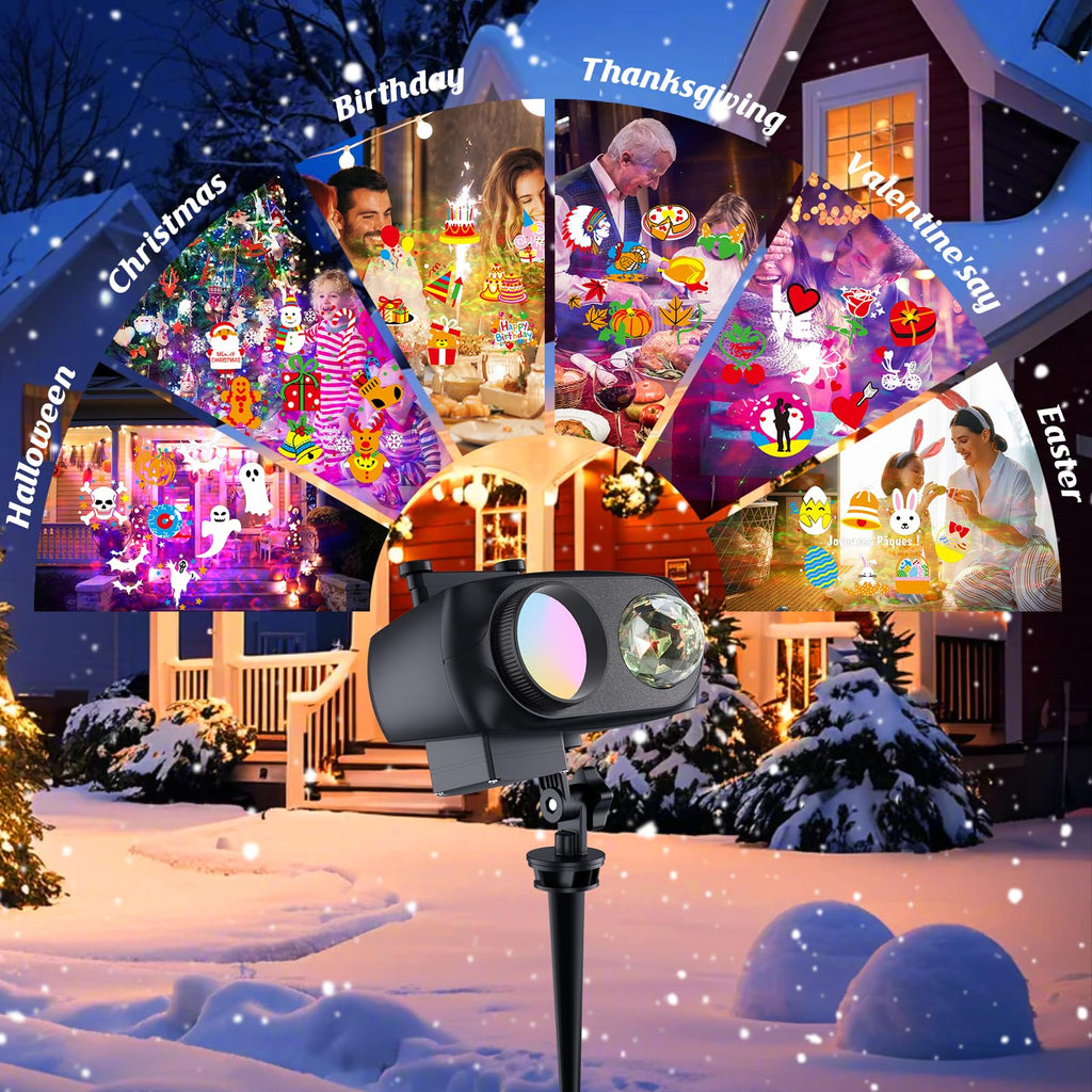 2025 Upgrade Halloween Christmas Projector Lights Decorations, COOLWUFAN Outdoor Indoor Holiday Projector Lights with Remote and 20 HD Effects(3D Ocean Wave) for Xmas Halloween Party Yard Decor

