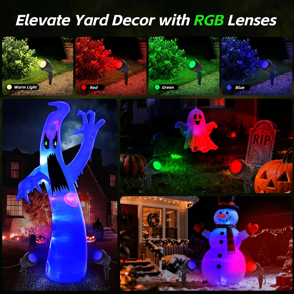 Christmas Spotlight Outdoor, 2700K Warm White RGB LED Landscape Spot Lights, IP67 Plug-in for Yard & Garden Decor