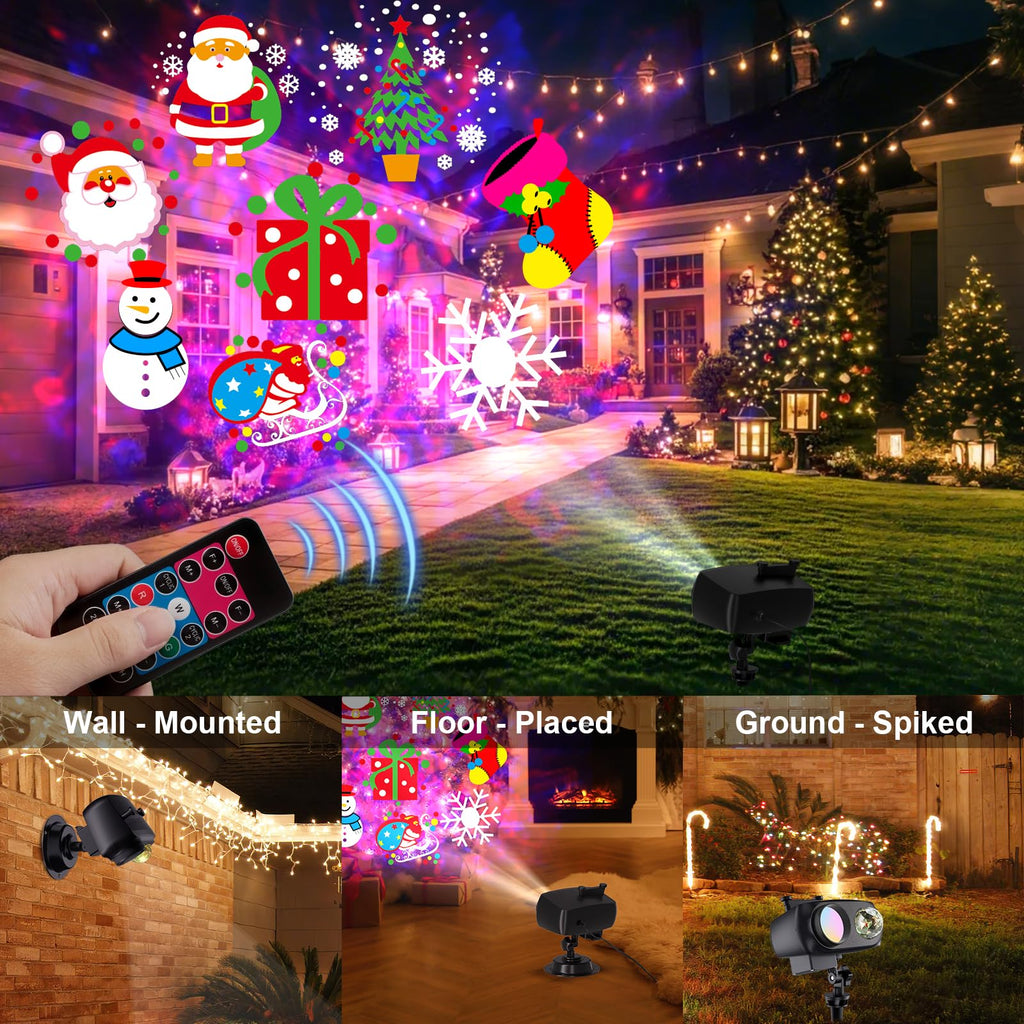 2025 Upgrade Halloween Christmas Projector Lights Decorations, COOLWUFAN Outdoor Indoor Holiday Projector Lights with Remote and 20 HD Effects(3D Ocean Wave) for Xmas Halloween Party Yard Decor
