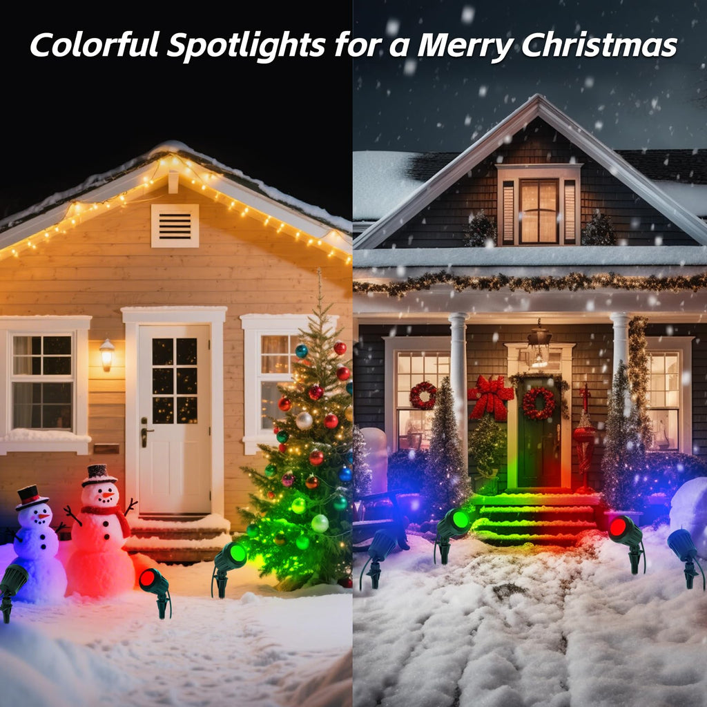 Christmas Spotlight Outdoor, 2700K Warm White RGB LED Landscape Spot Lights, IP67 Plug-in for Yard & Garden Decor