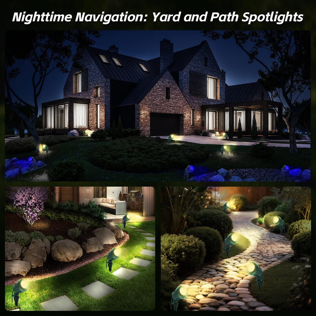 Christmas Spotlight Outdoor, 2700K Warm White RGB LED Landscape Spot Lights, IP67 Plug-in for Yard & Garden Decor