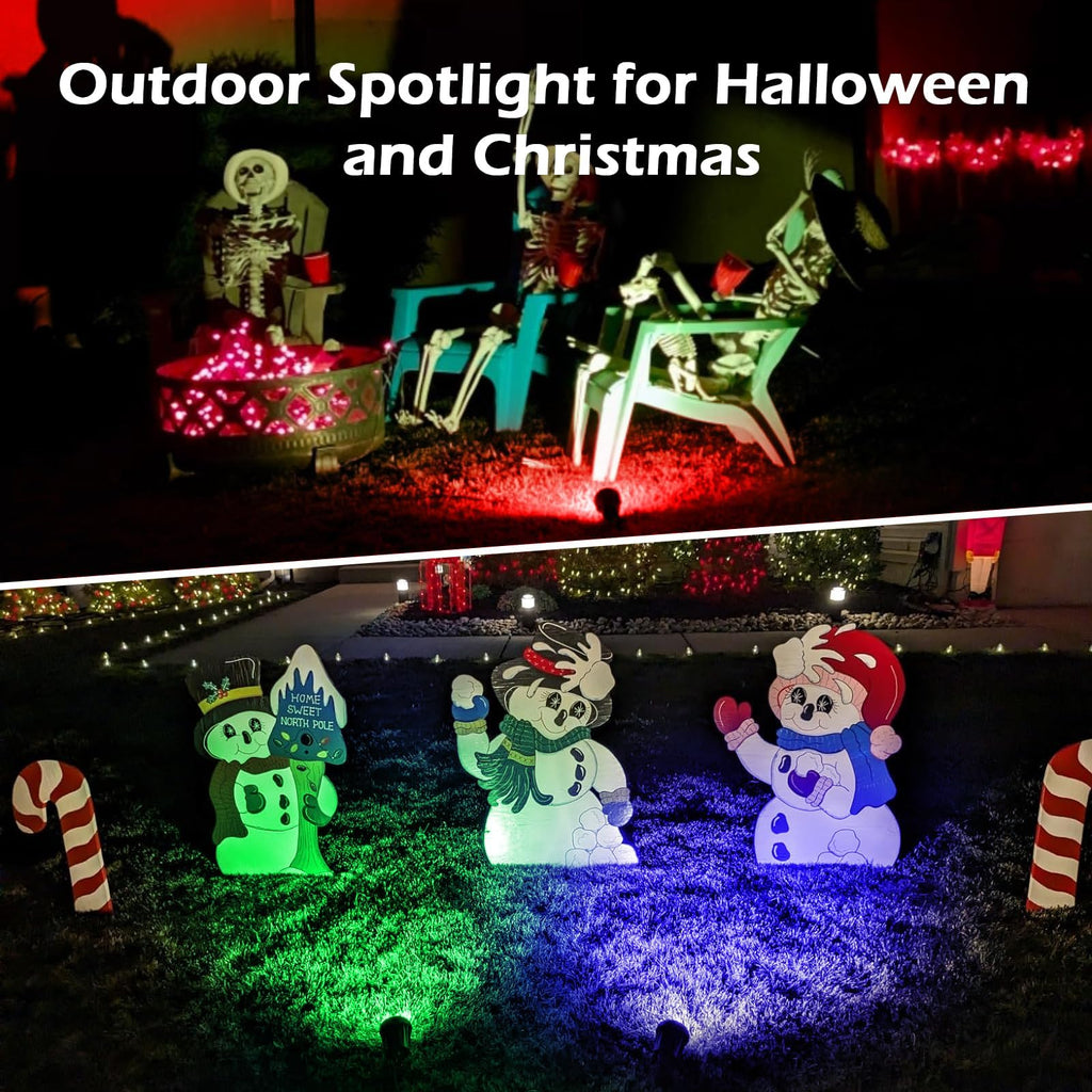 Christmas Spotlight Outdoor, 2700K Warm White RGB LED Landscape Spot Lights, IP67 Plug-in for Yard & Garden Decor