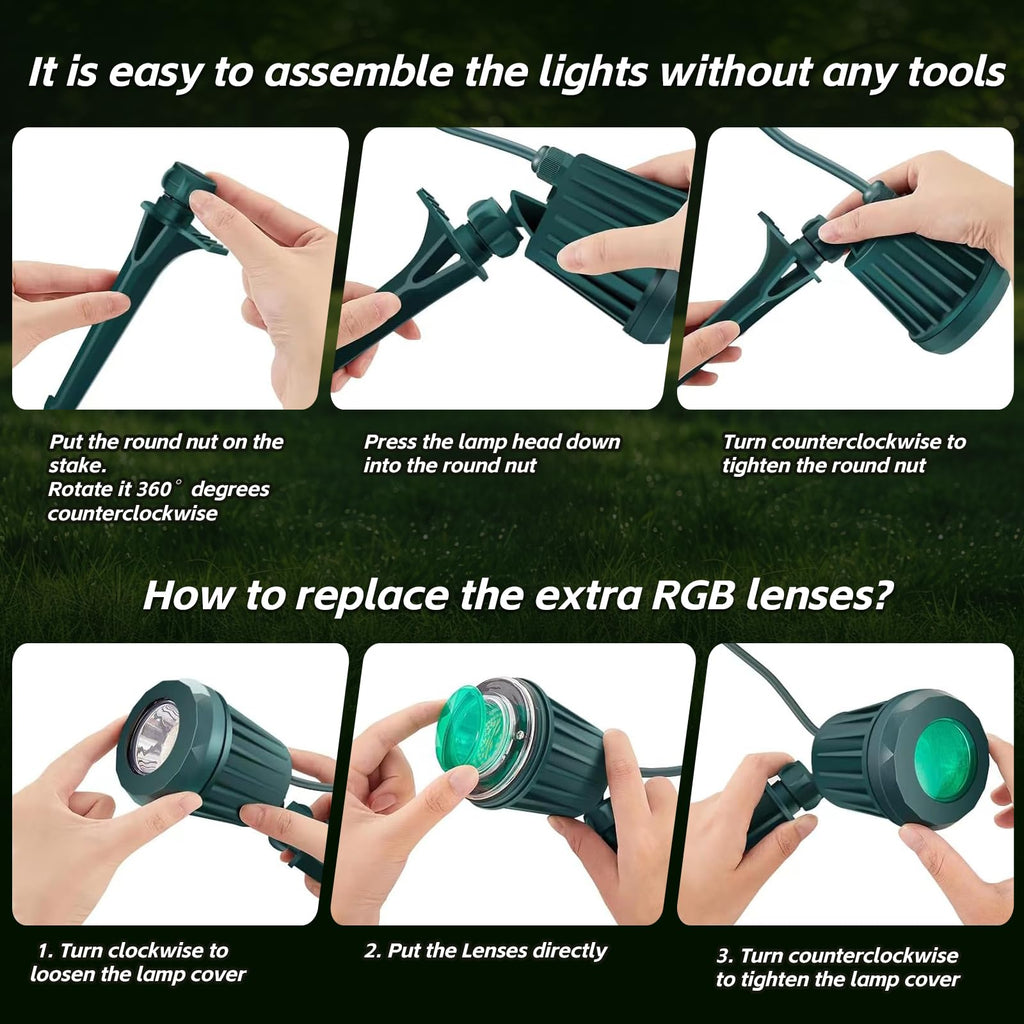 Christmas Spotlight Outdoor, 2700K Warm White RGB LED Landscape Spot Lights, IP67 Plug-in for Yard & Garden Decor