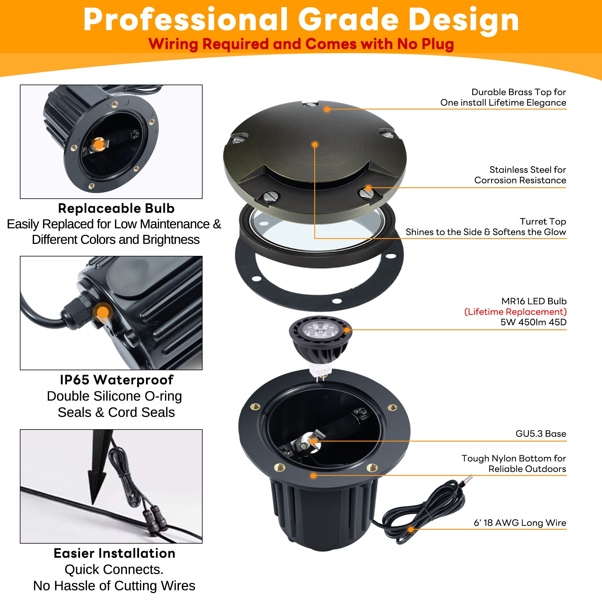 Brass In-Ground Well Lights, Low Voltage Waterproof 12V LED