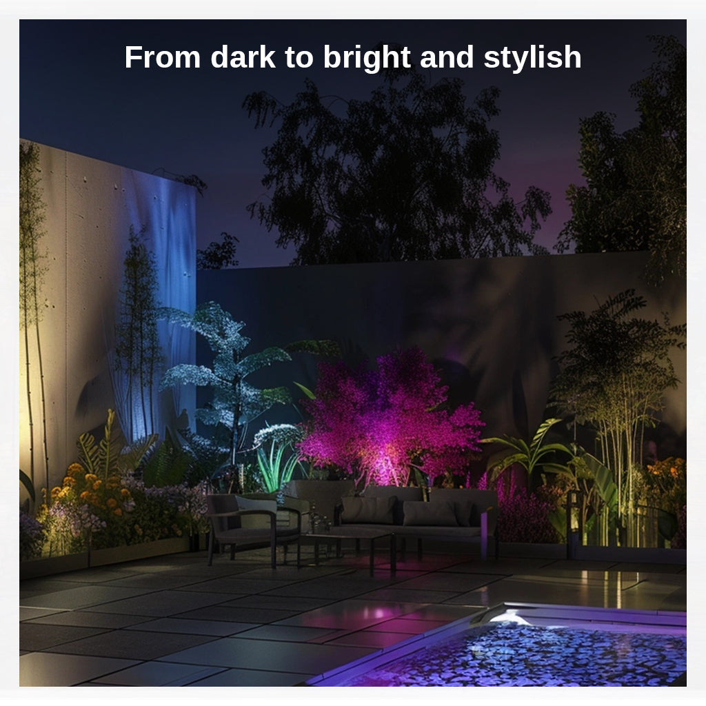 Eperfectcom 2x Outdoor Smart Spotlights – RGB Color Changing, APP & Remote Control, IP68 Waterproof, 12W LED