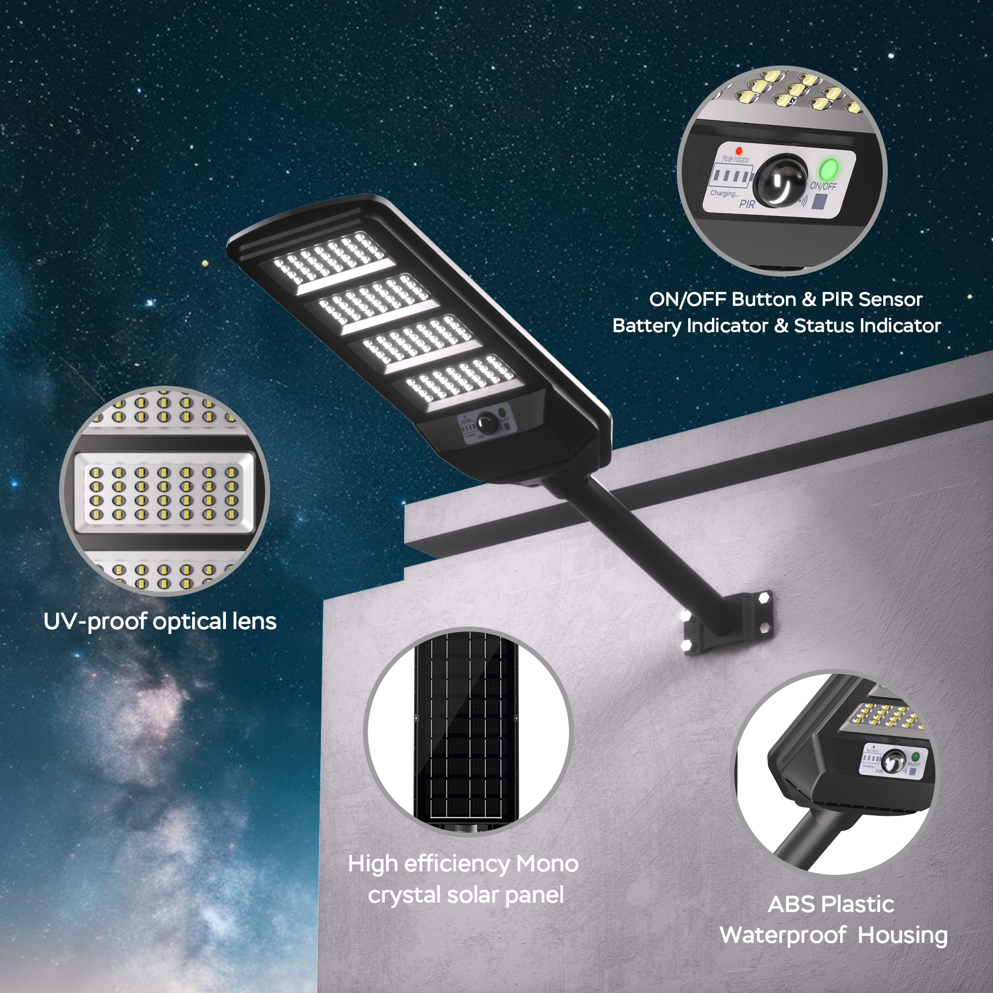 thumbnail image 2 of Solar Street Lights Outdoor Waterproof PIR Motion Sensor Security Light With 3 Lighting Modes 2 of 13