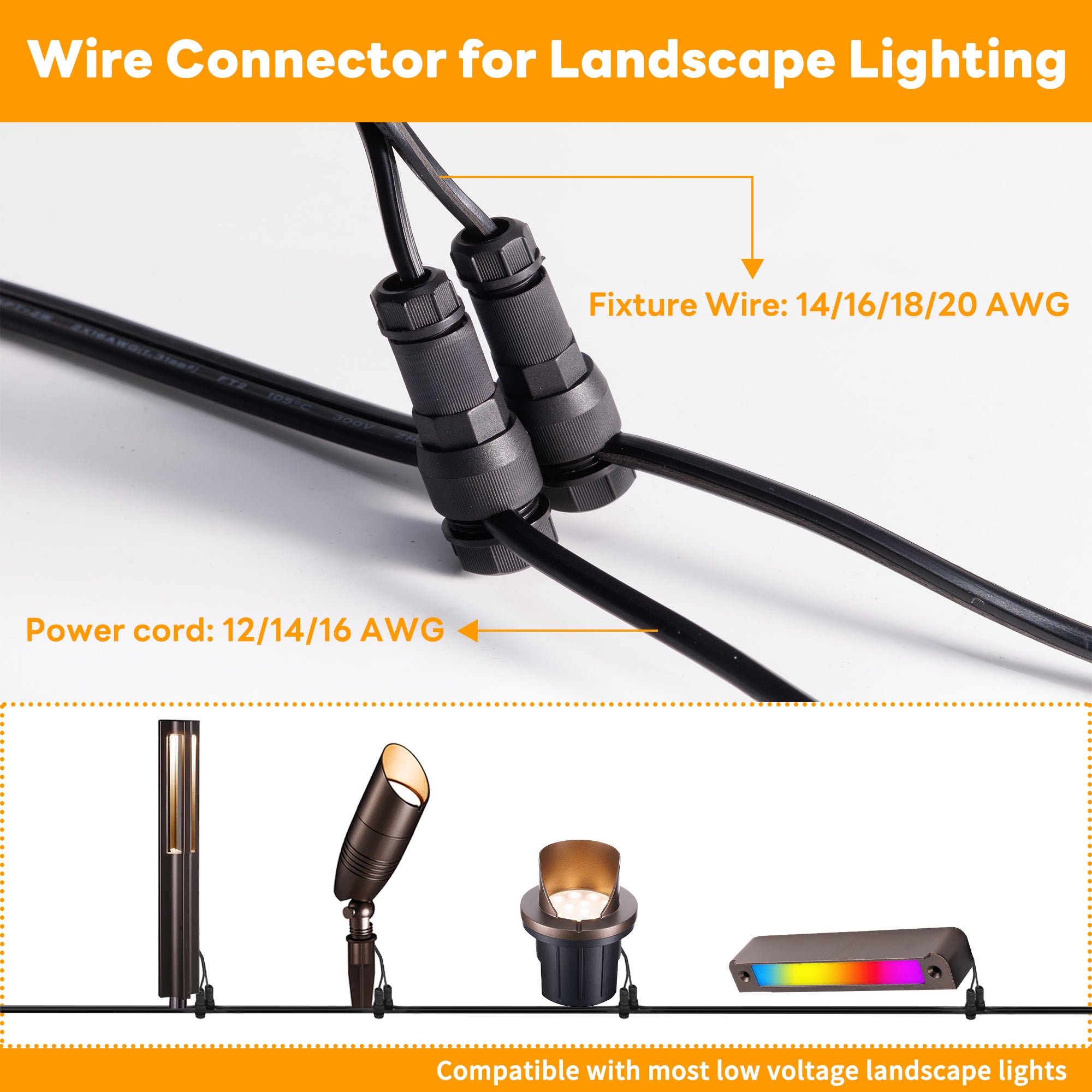 Gardenreet Low Voltage Wire Quick Connector for 12 20 AWG 12V Cable Perfect for Path Lights Spotlights Well Lights 20 PACK