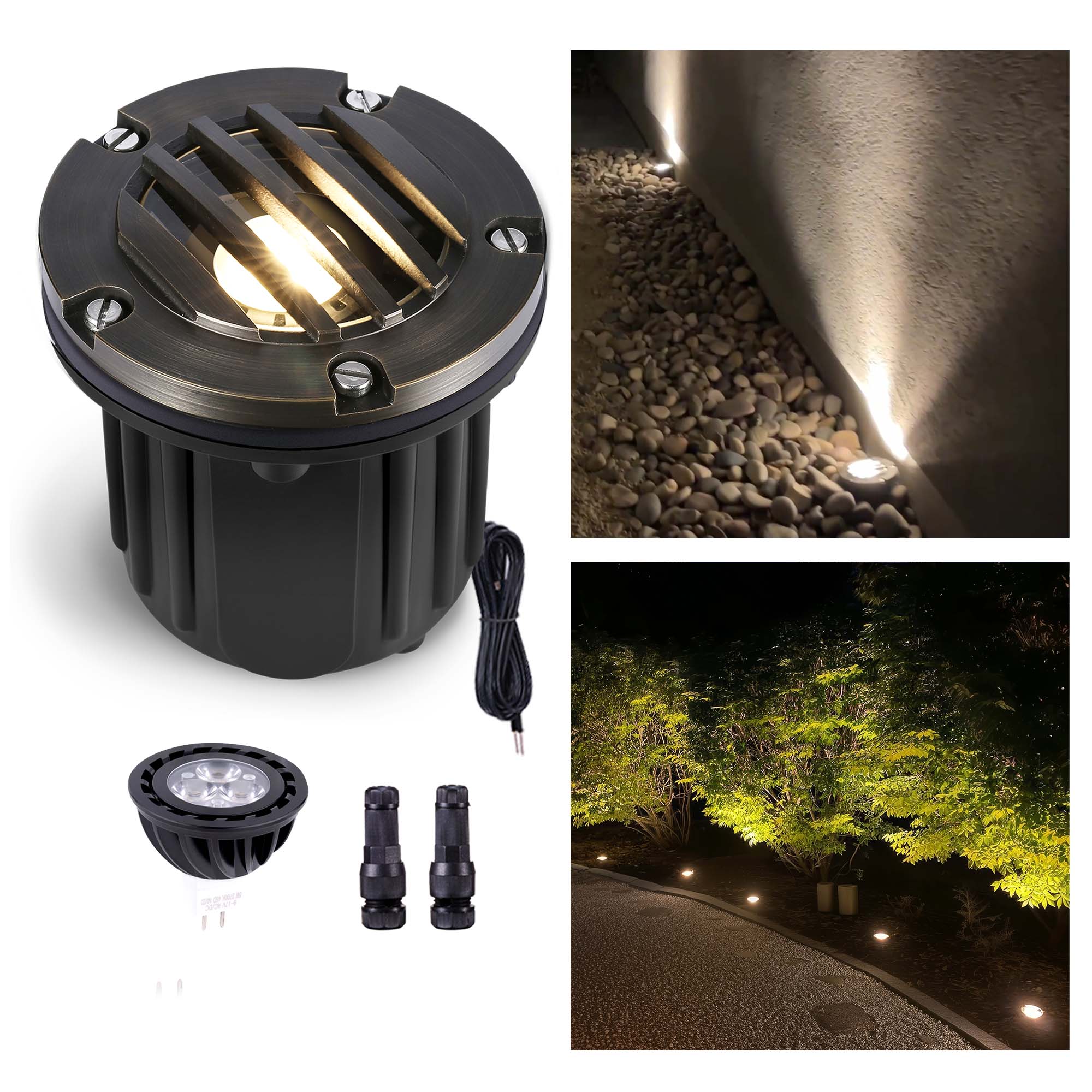 Gardenreet Brass Grated Top In-ground Well Lights, Low Voltage