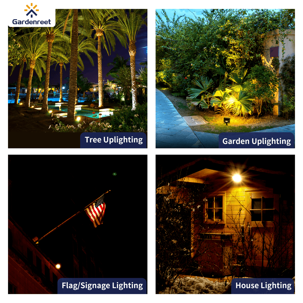 12v flood light from tree garden house flag
