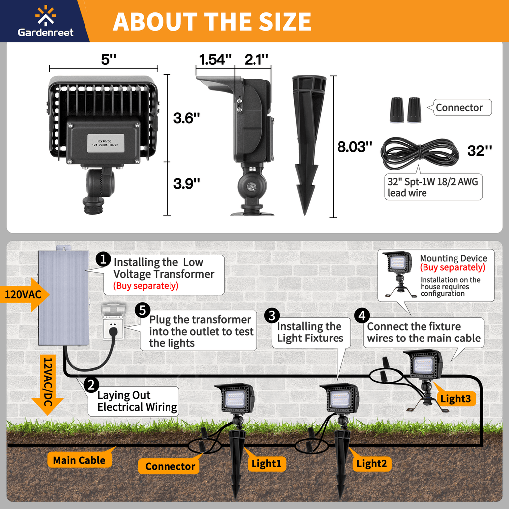  12v flood light size