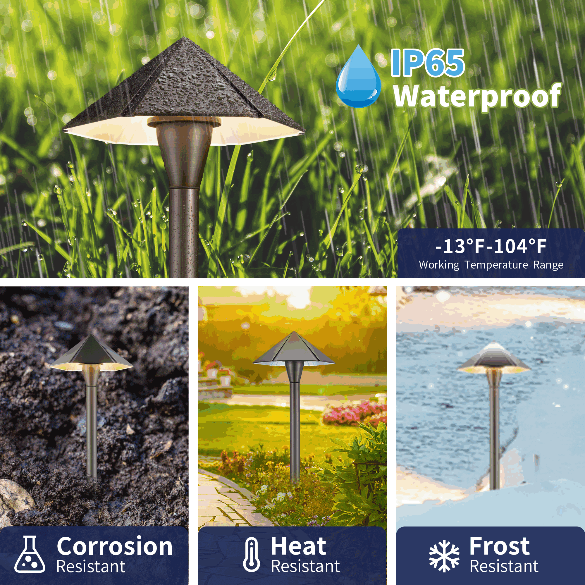 Gardenreet Brass Low Voltage Pathway Lights 12V Outdoor LED Landscape Path Lights Umbrella for Walkway Driveway Garden Yard