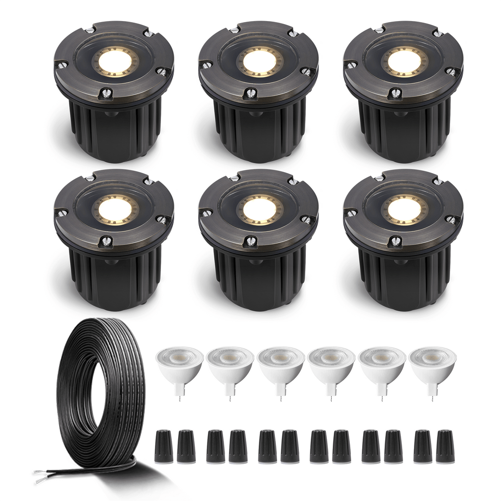 brass landscape lighting open top well lights kit 6 pack