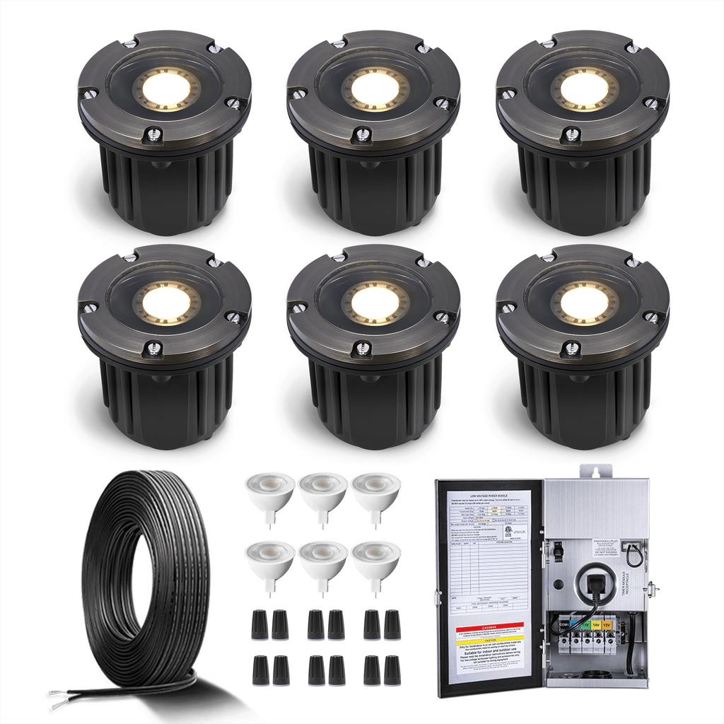 brass landscape lighting open top well lights kit 6 pack